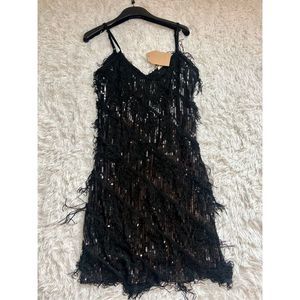 Black SEQUINS FRINGE DRESS